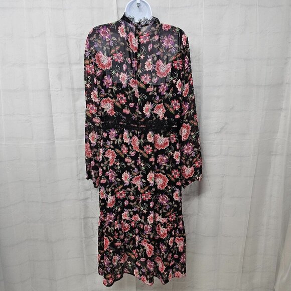 Loft Dress Black Pink Floral Boho Whimsigoth Midi Cottagecore 14 - Picture 9 of 15